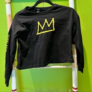 Black Long Sleeve Cropped Basquiat Shirt Forever 21 Kids 13/14